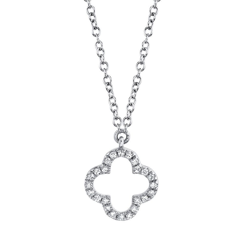 Shy Creation 1/15ctw Diamond Clover White Gold Pendant Necklace