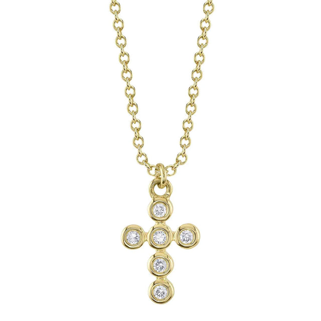 Shy Creation 1/15ctw Diamond Cross Yellow Gold Pendant Necklace
