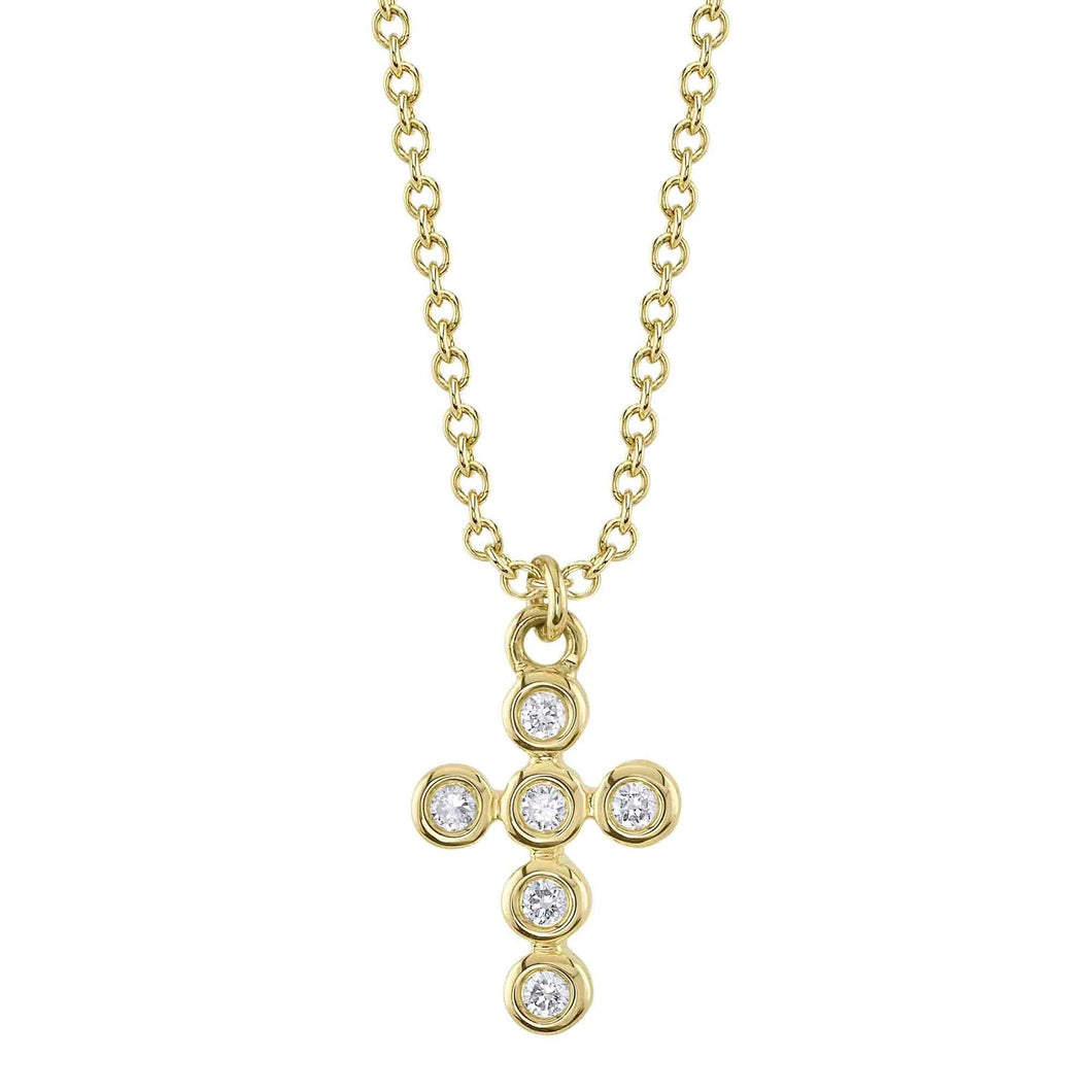 Shy Creation 1/15ctw Diamond Cross Yellow Gold Pendant Necklace