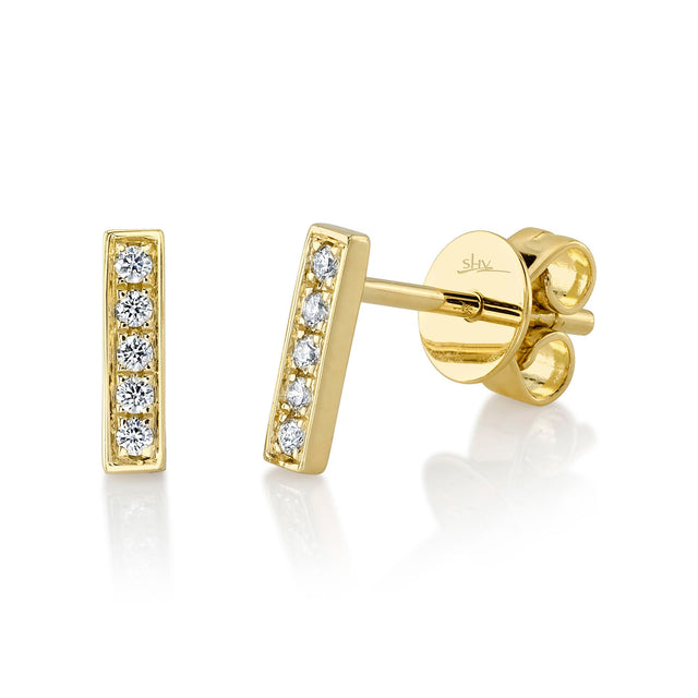 Shy Creation 1/15ctw Diamond Yellow Gold Bar Stud Earrings