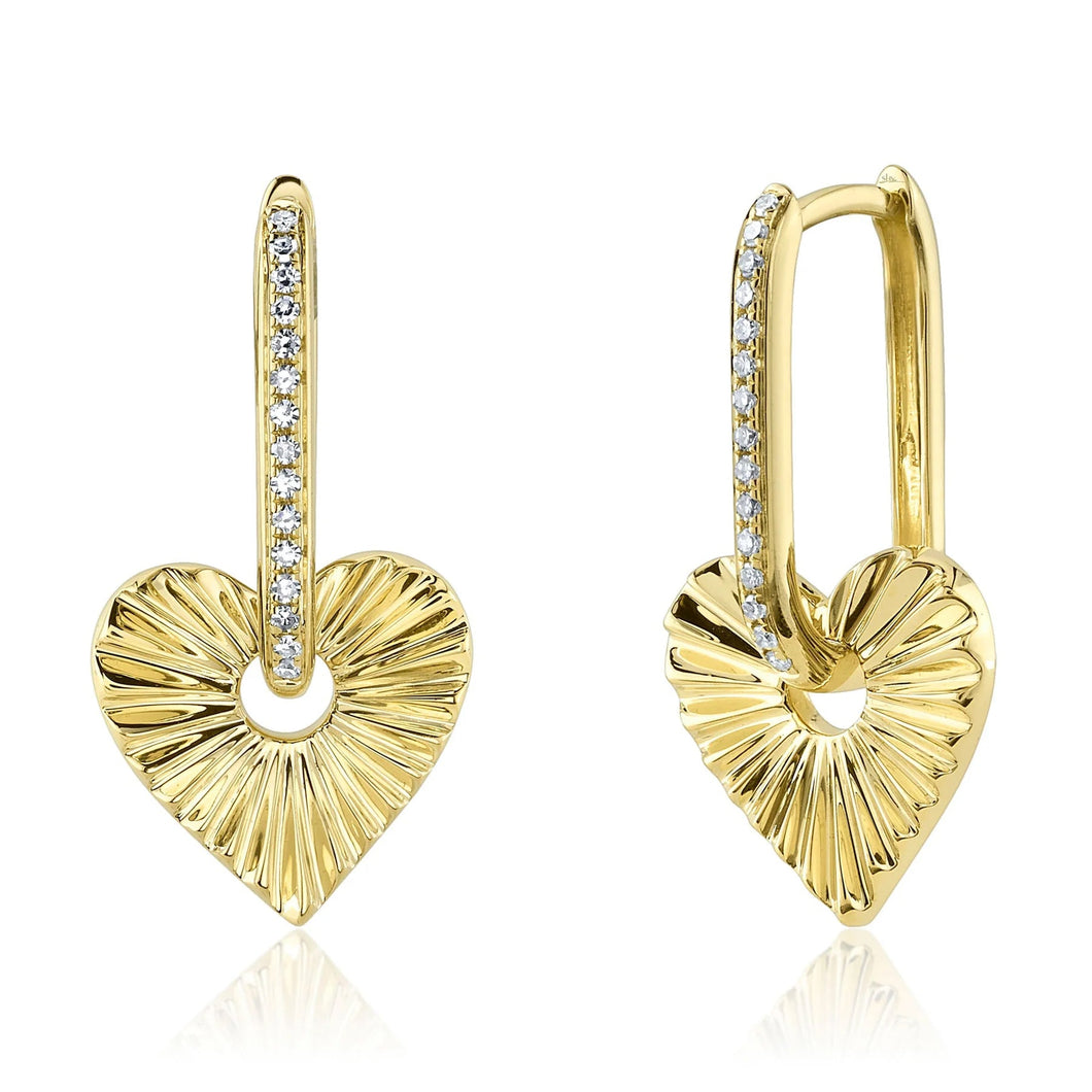 Shy Creation 1/15ctw Round Diamond Yellow Gold Heart Drop Earrings