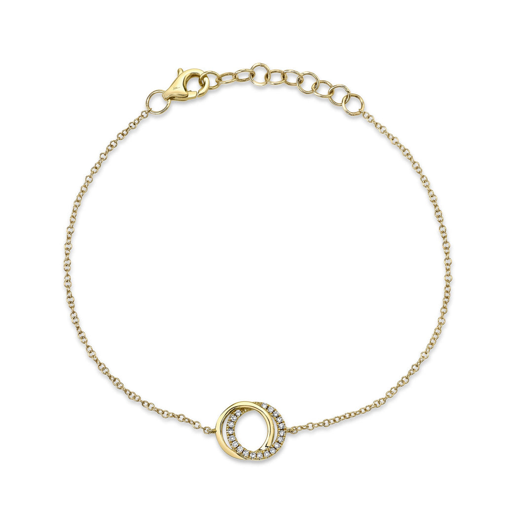 Shy Creation 1/15ctw Round Diamond Yellow Gold Love Knot Circle Bracelet