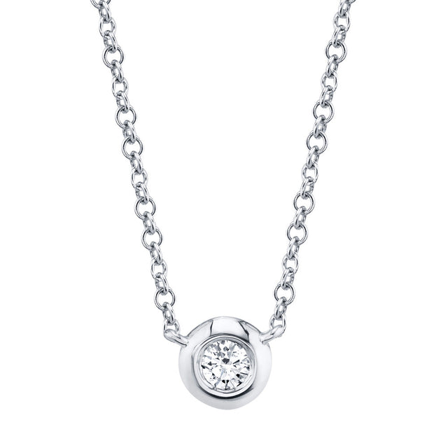 Shy Creation 1/20ct Round Diamond Bezel White Gold Necklace
