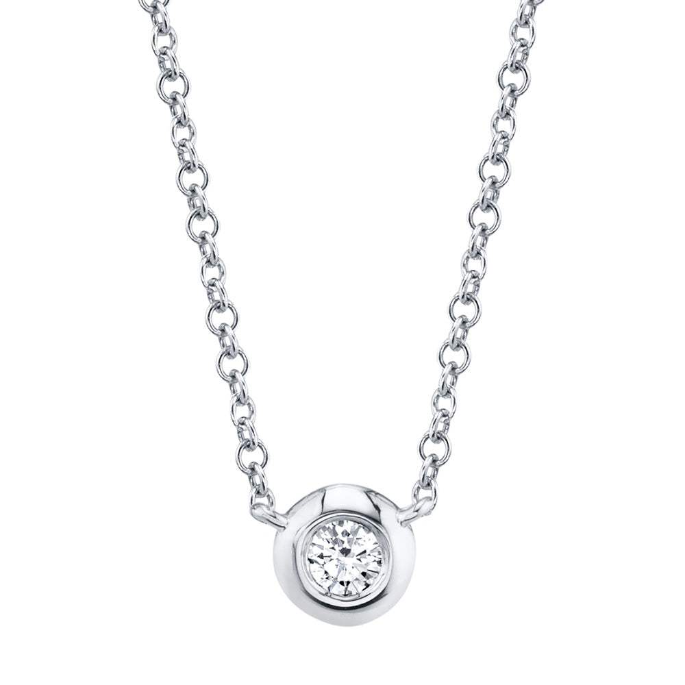 Shy Creation 1/20ct Round Diamond Bezel White Gold Necklace