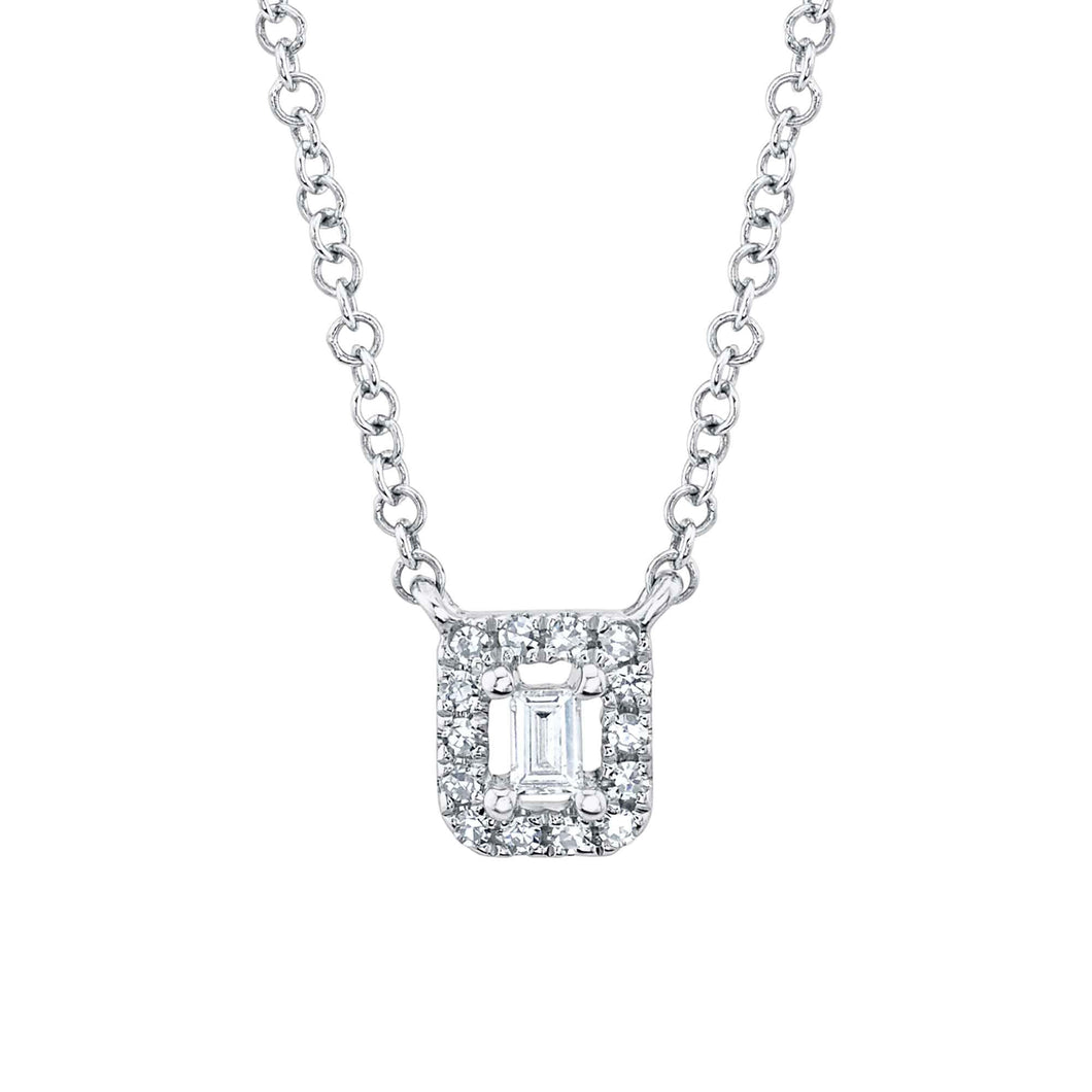 Shy Creation 1/20ctw Baguette and Round Diamond White Gold Necklace