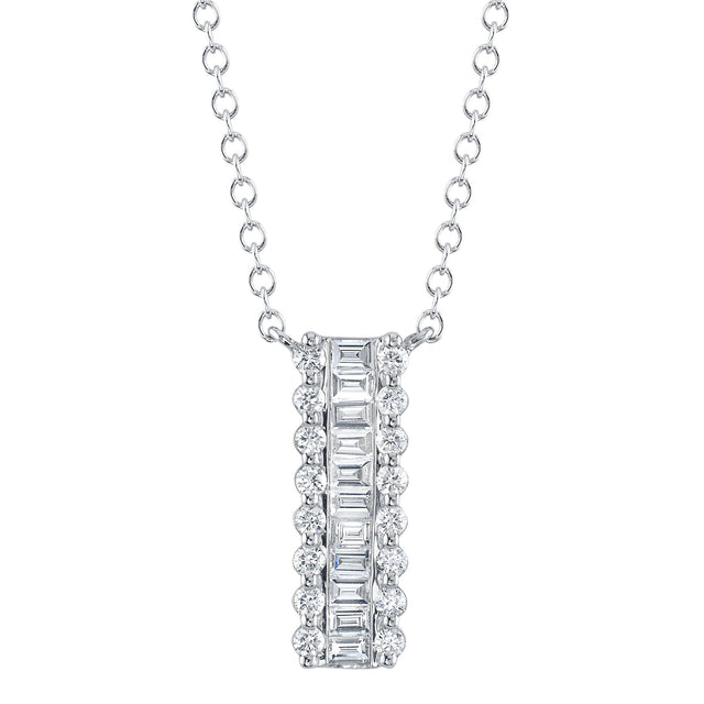 Shy Creation 1/2ctw Baguette and Round Diamond White Gold Pendant Necklace