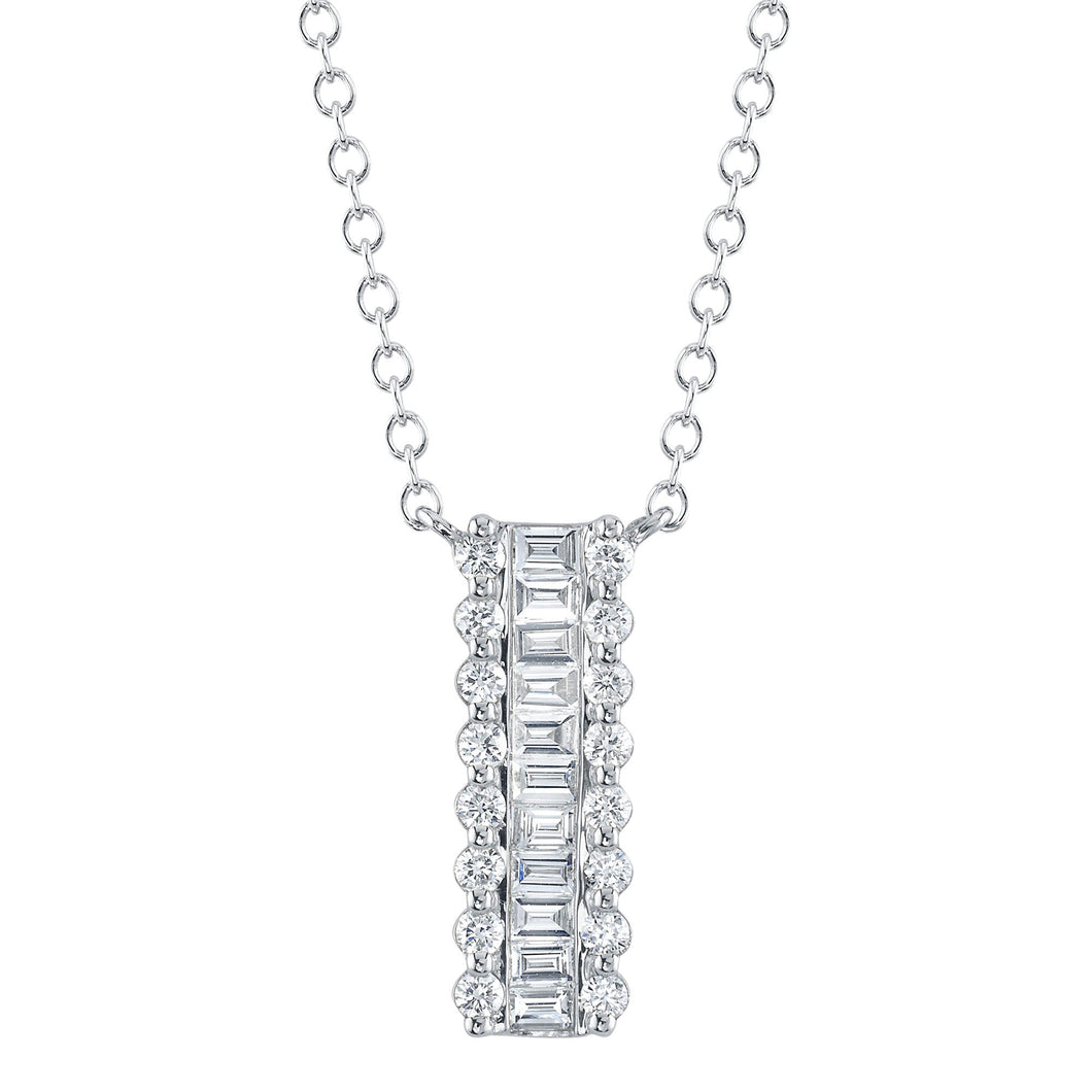 Shy Creation 1/2ctw Baguette and Round Diamond White Gold Pendant Necklace