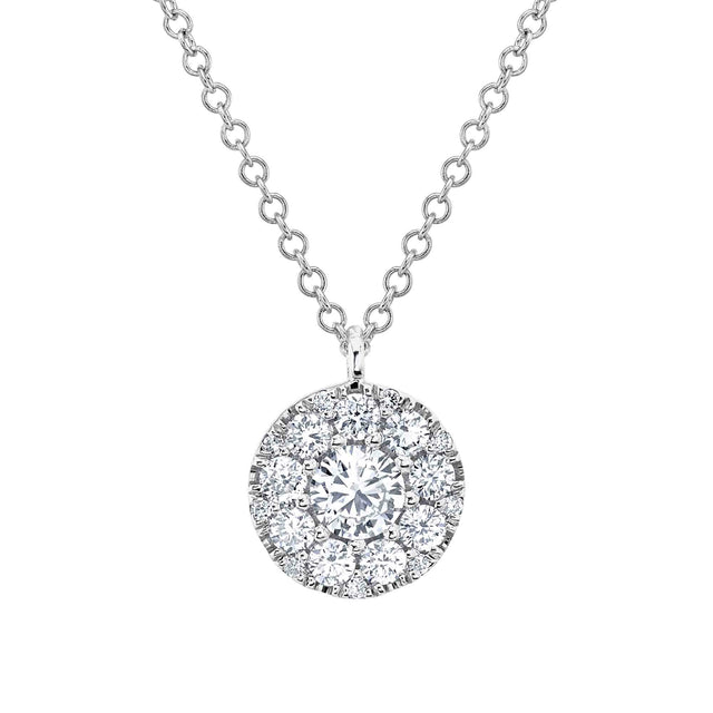 Shy Creation 1/2ctw Diamond Halo White Gold Pendant Necklace