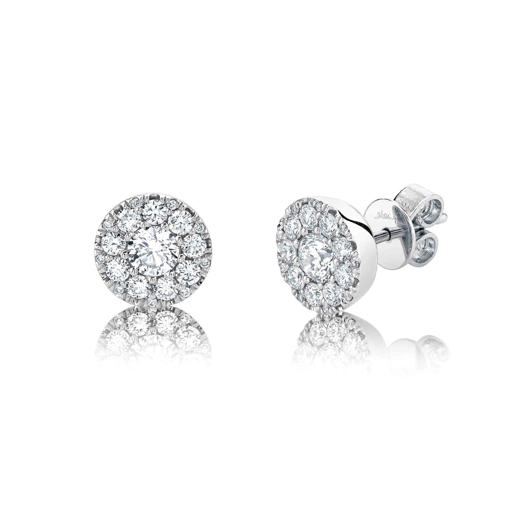 Shy Creation 1/2ctw Diamond Halo White Gold Stud Earrings