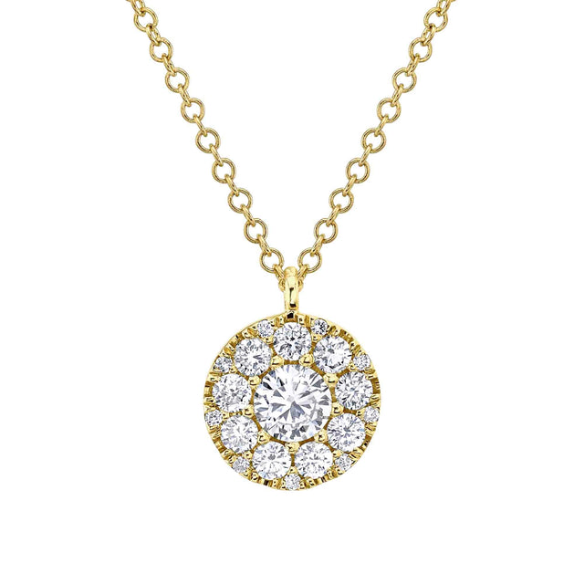 Shy Creation 1/2ctw Diamond Halo Yellow Gold Pendant Necklace