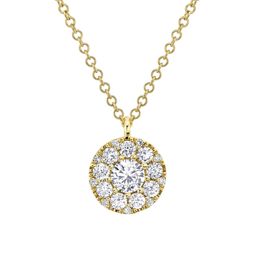 Shy Creation 1/2ctw Diamond Halo Yellow Gold Pendant Necklace