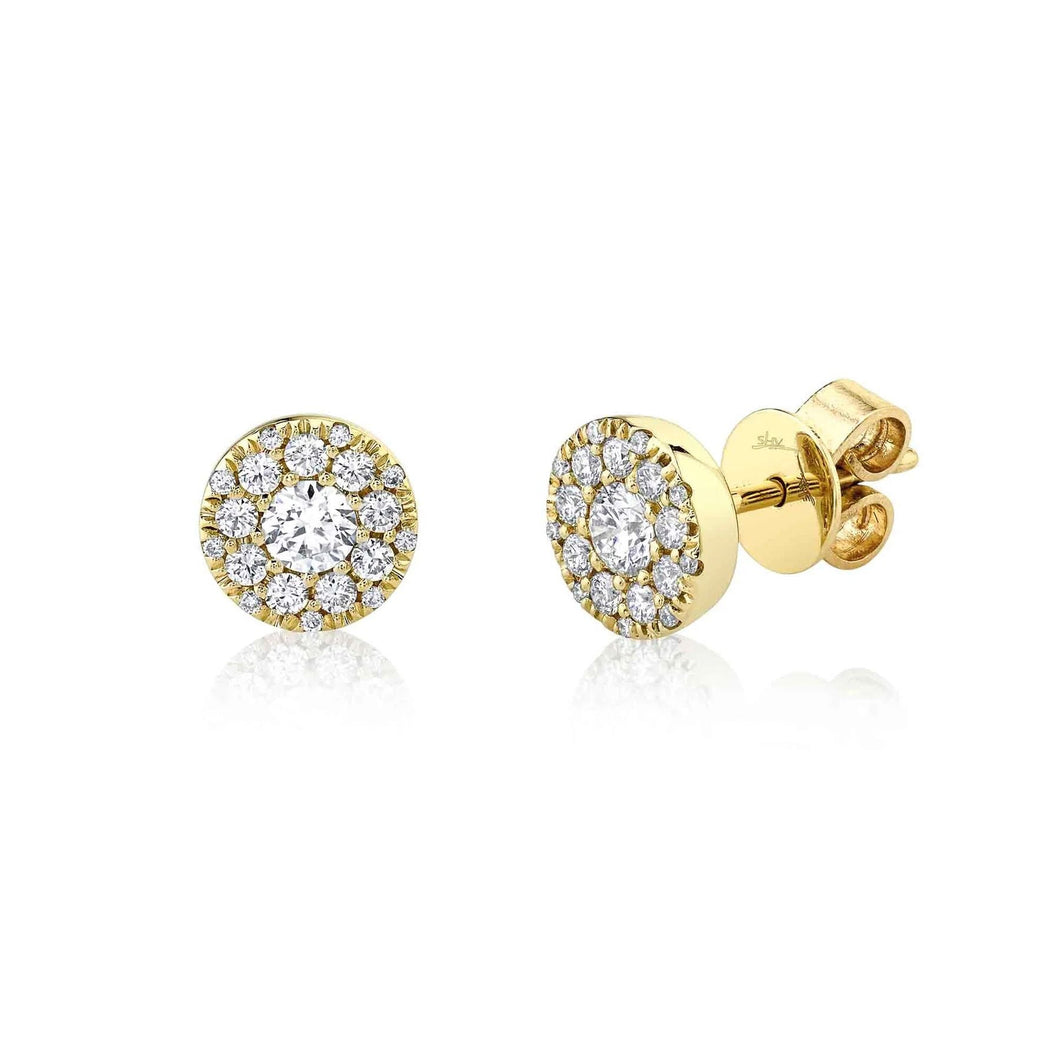 Shy Creation 1/2ctw Diamond Halo Yellow Gold Stud Earrings