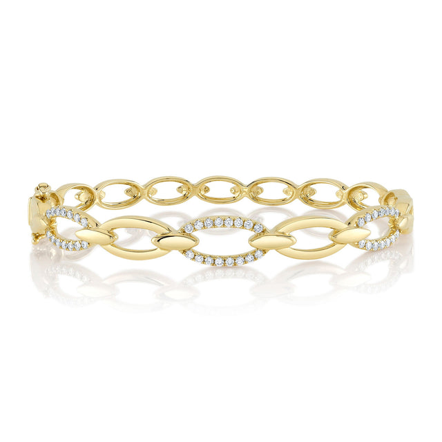 Shy Creation 1/2ctw Diamond Oval Link Yellow Gold Bangle Bracelet