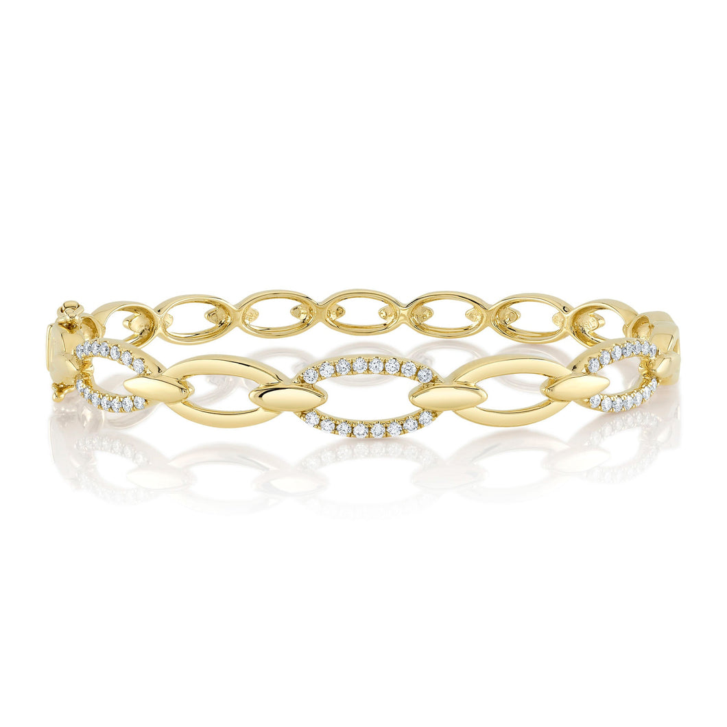 Shy Creation 1/2ctw Diamond Oval Link Yellow Gold Bangle Bracelet
