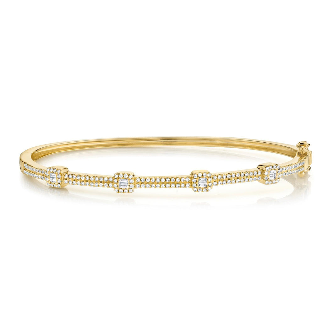 Shy Creation 1/2ctw Diamond Station Yellow Gold Bangle Bracelet