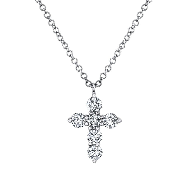 Shy Creation 1/2ctw Diamond White Gold Cross Pendant Necklace