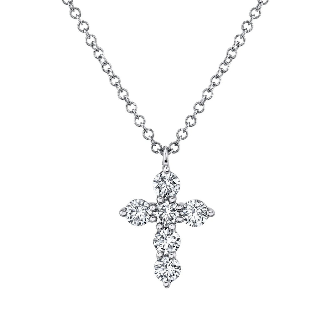Shy Creation 1/2ctw Diamond White Gold Cross Pendant Necklace