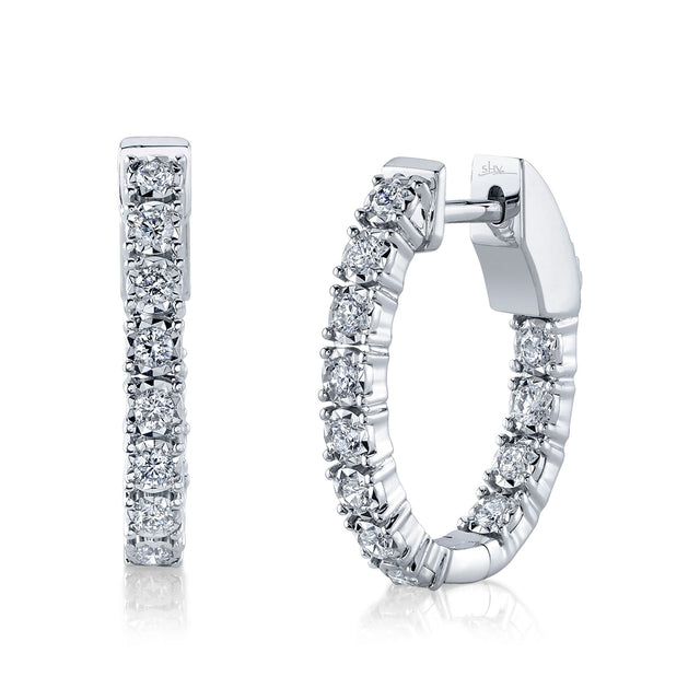 Shy Creation 1/2ctw Diamond White Gold Oval Inside Out Hoop Earrings