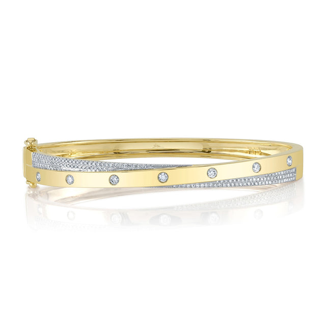 Shy Creation 1/2ctw Diamond Yellow Gold Bangle Bracelet