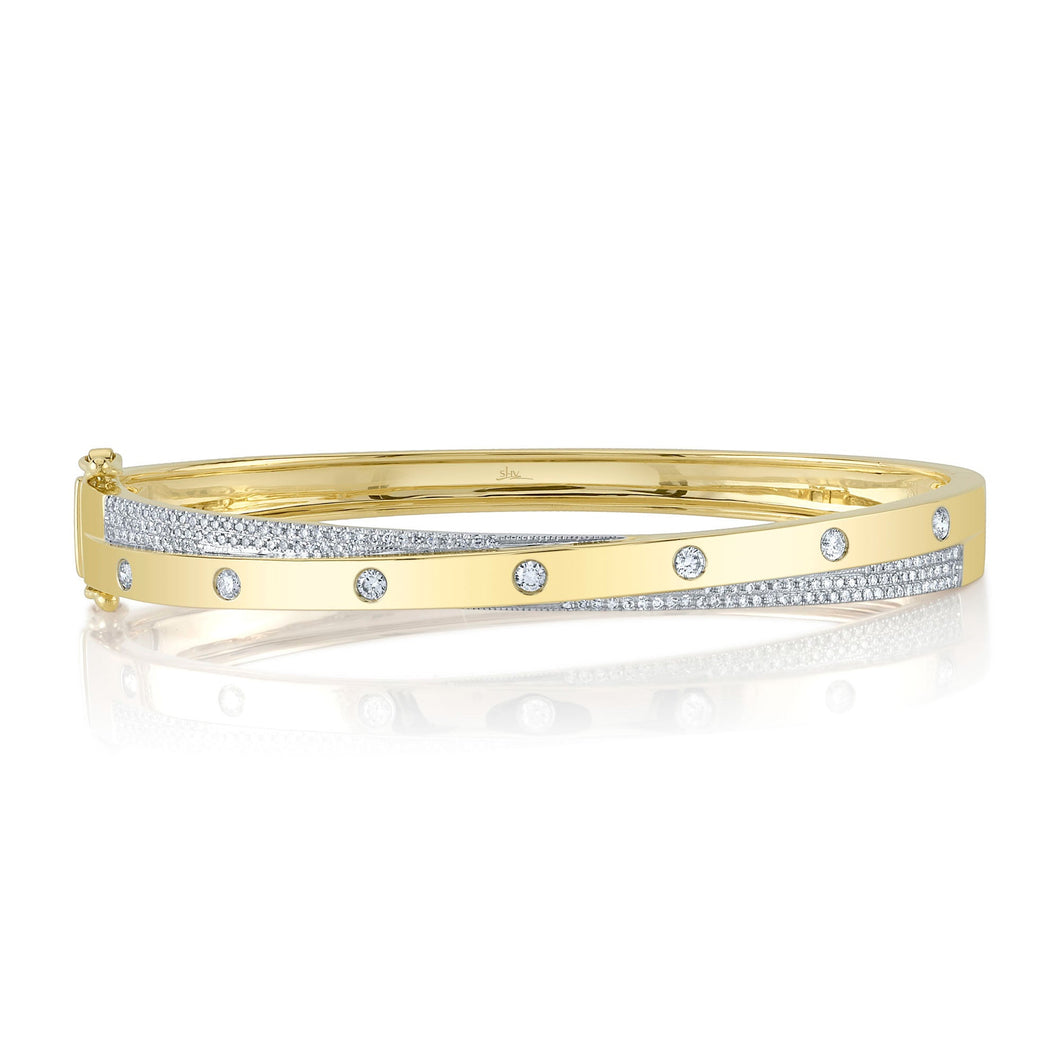 Shy Creation 1/2ctw Diamond Yellow Gold Bangle Bracelet