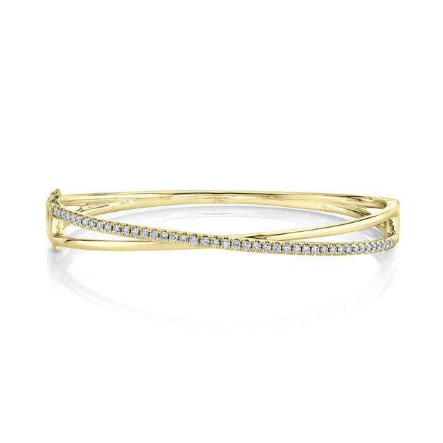 Shy Creation 1/2ctw Diamond Yellow Gold Bypass Bangle Bracelet