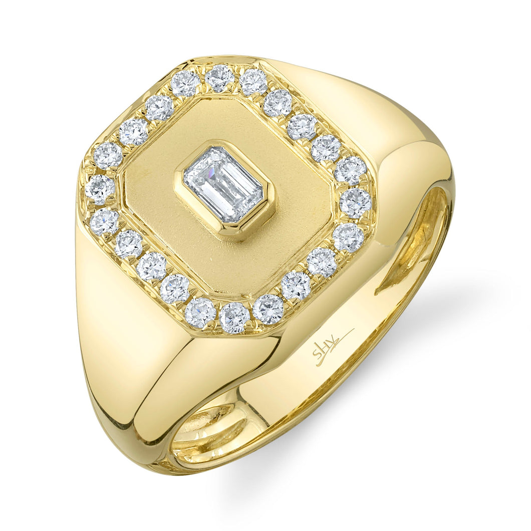 Shy Creation 1/2ctw Emerald Diamond Yellow Gold Signet Ring - Size 7