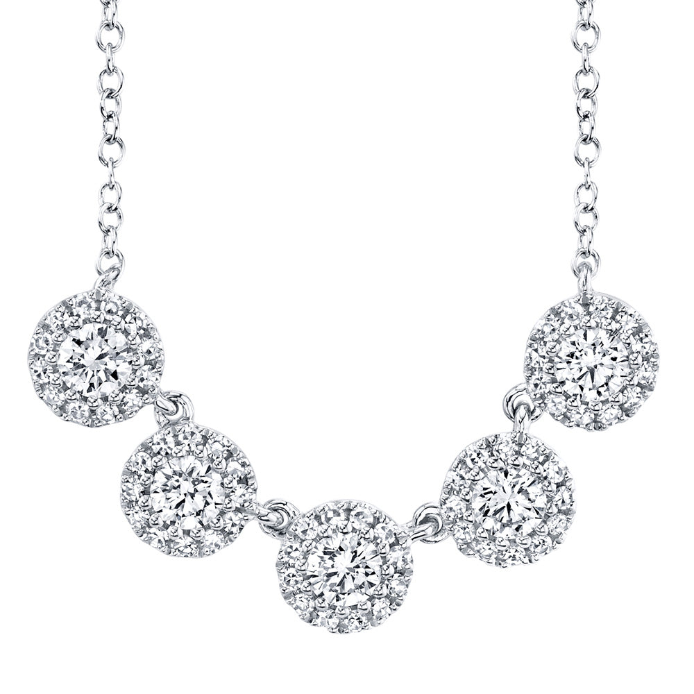 Shy Creation 1/2ctw Round Diamond Halo White Gold Necklace