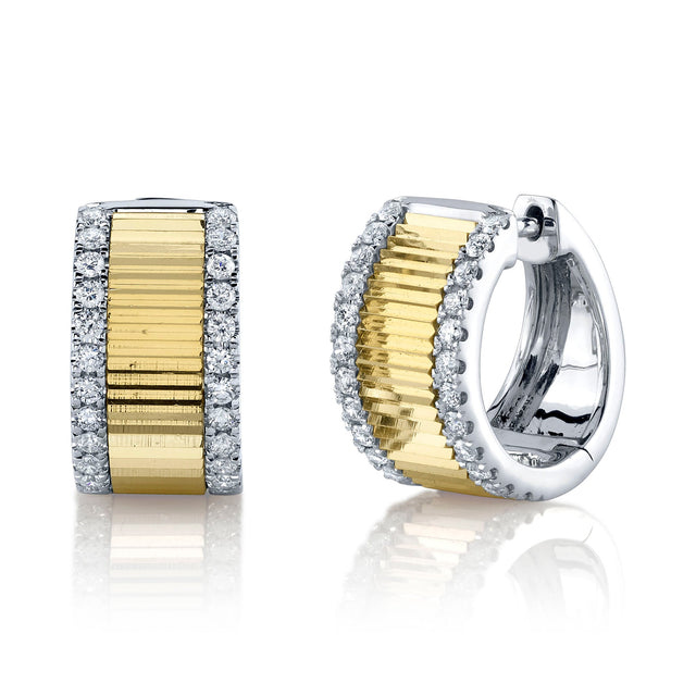 Shy Creation 1/2ctw Round Diamond Two-Tone Gold Huggie Hoop Earrings