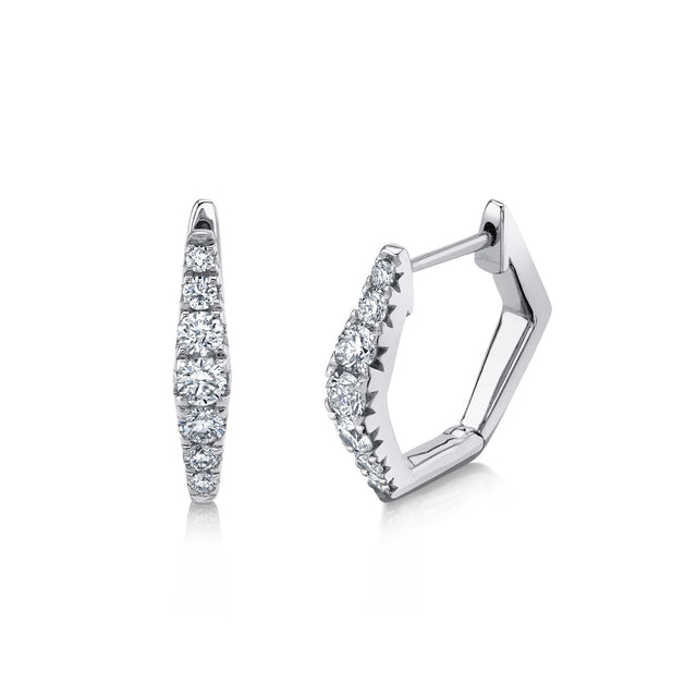Shy Creation 1/2ctw Round Diamond White Gold Hexagonal Huggie Hoop Earrings