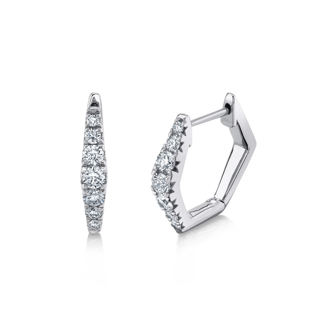 Shy Creation 1/2ctw Round Diamond White Gold Hexagonal Huggie Hoop Earrings