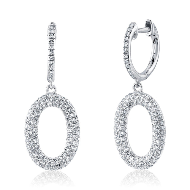 Shy Creation 1/2ctw Round Diamond White Gold Pave Oval Drop Earrings
