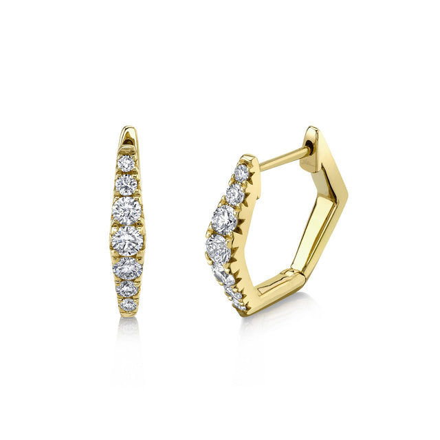 Shy Creation 1/2ctw Round Diamond Yellow Gold Hexagonal Huggie Hoop Earrings