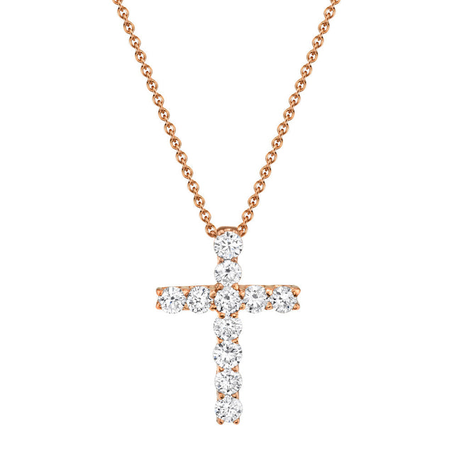 Shy Creation 1/3ctw Diamond Cross Rose Gold Pendant Necklace