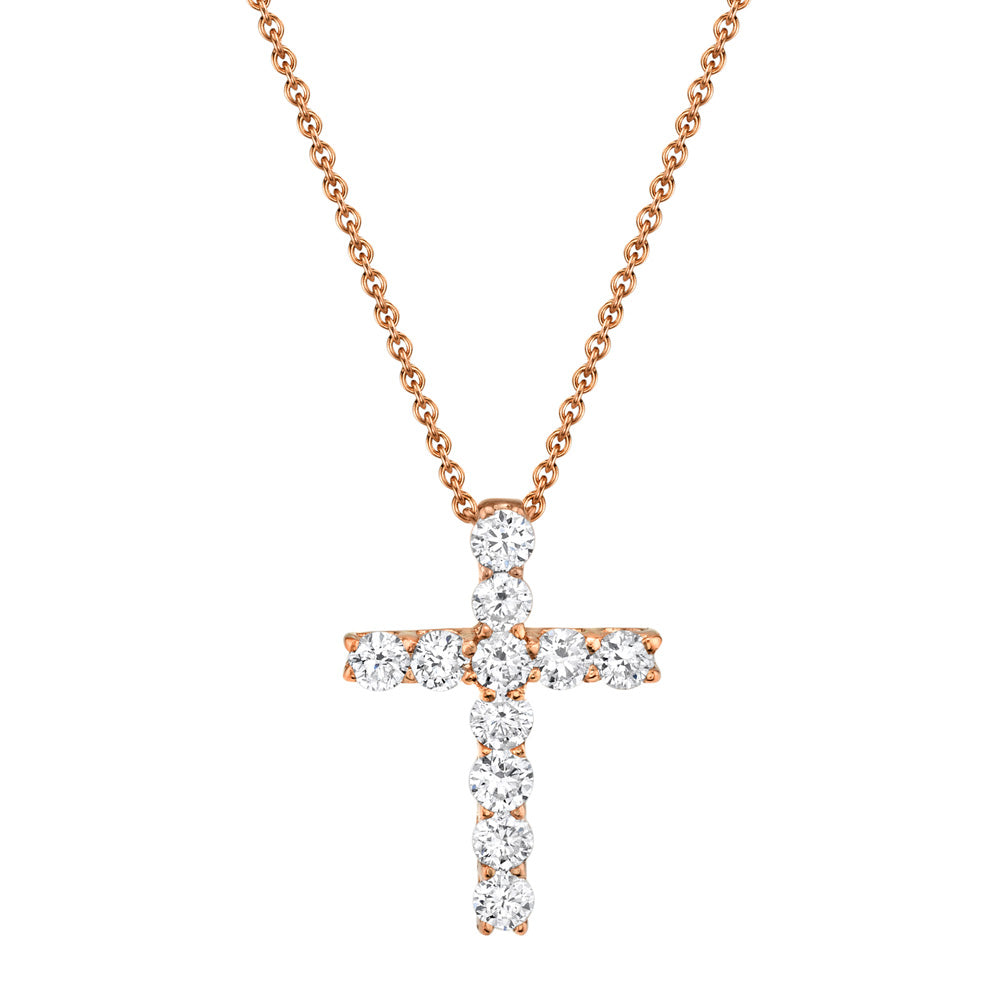 Shy Creation 1/3ctw Diamond Cross Rose Gold Pendant Necklace