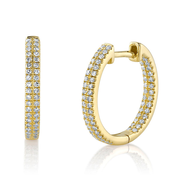 Shy Creation 1/3ctw Diamond Double Row Yellow Gold Inside Out Hoop Earrings