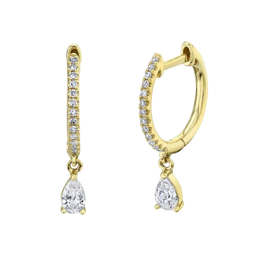 Shy Creation 1/3ctw Pear-Shaped Diamond Drop Yellow Gold Huggie Hoop Earrings