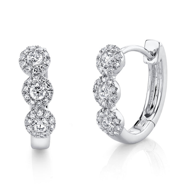 Shy Creation 1/3ctw Round Diamond Halo White Gold Huggie Hoop Earrings