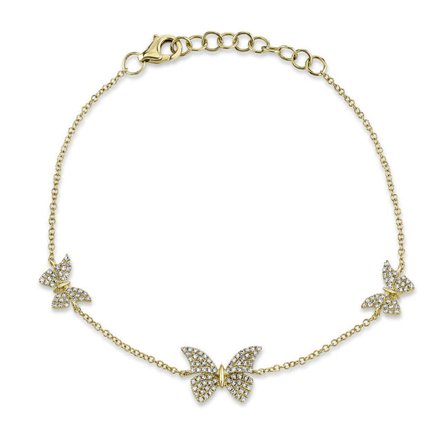 Shy Creation 1/3ctw Round Diamond Yellow Gold Butterfly Bracelet