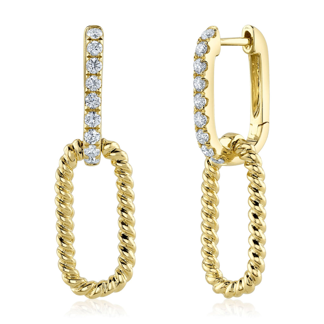 Shy Creation 1/3ctw Round Diamond Yellow Gold Drop Earrings