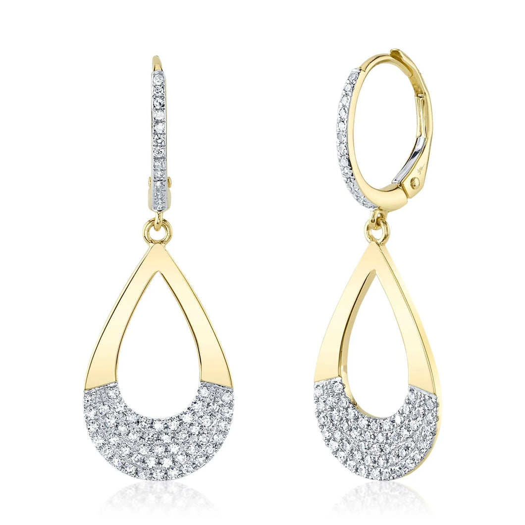 Shy Creation 1/3ctw Round Diamond Yellow Gold Pave Pear Drop Hoop Earrings
