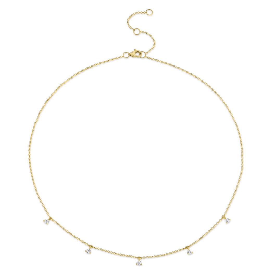 Shy Creation 1/3ctw Round Diamond Yellow Gold Station Necklace