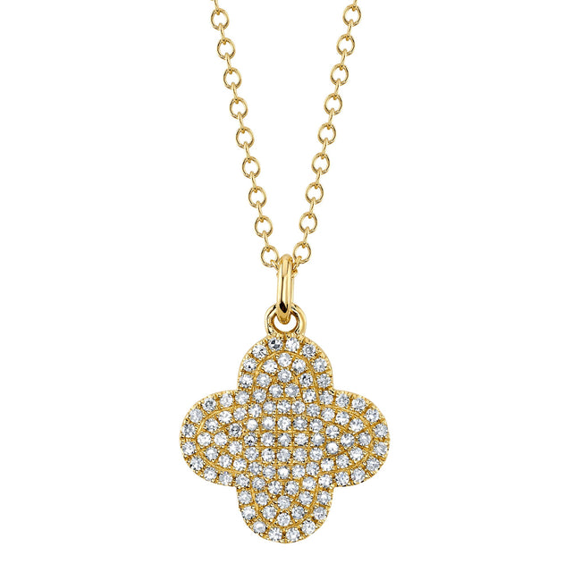 Shy Creation 1/4ctw Diamond Clover Yellow Gold Pendant Necklace
