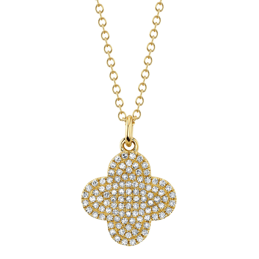 Shy Creation 1/4ctw Diamond Clover Yellow Gold Pendant Necklace