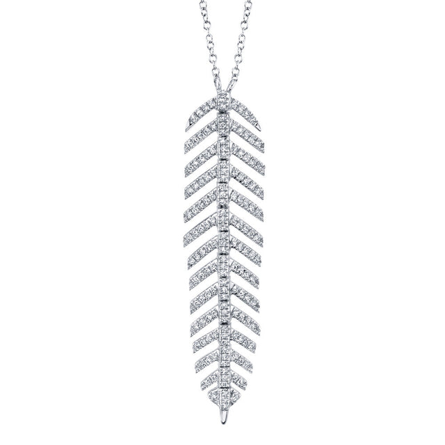 Shy Creation 1/4ctw Diamond Feather White Gold Pendant Necklace