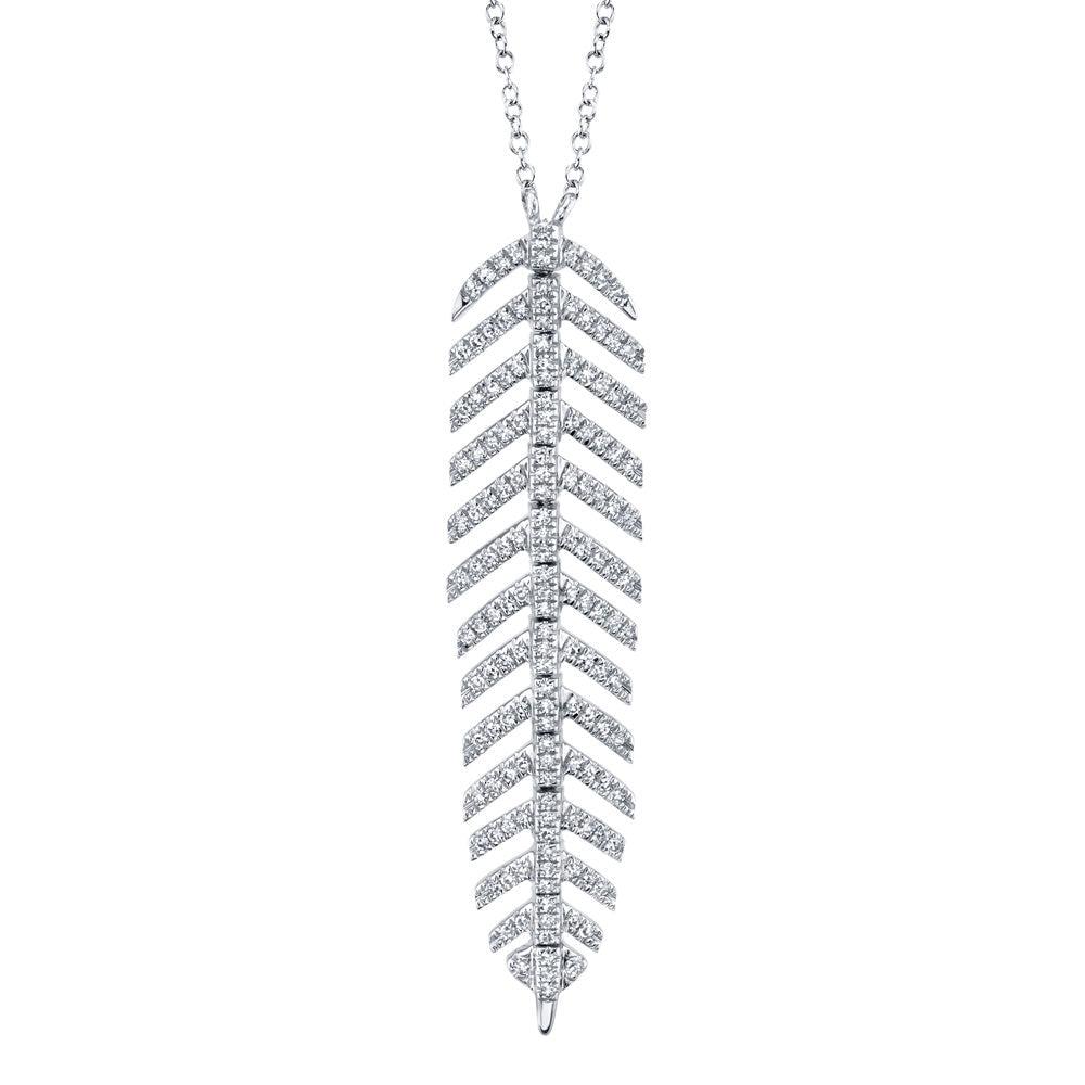 Shy Creation 1/4ctw Diamond Feather White Gold Pendant Necklace
