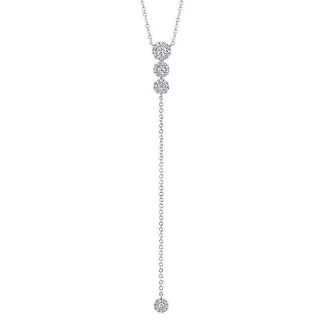 Shy Creation 1/4ctw Diamond Halo White Gold Lariat Necklace