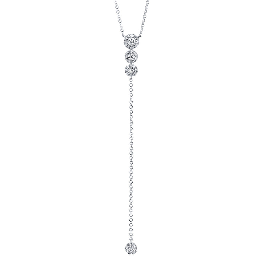 Shy Creation 1/4ctw Diamond Halo White Gold Lariat Necklace