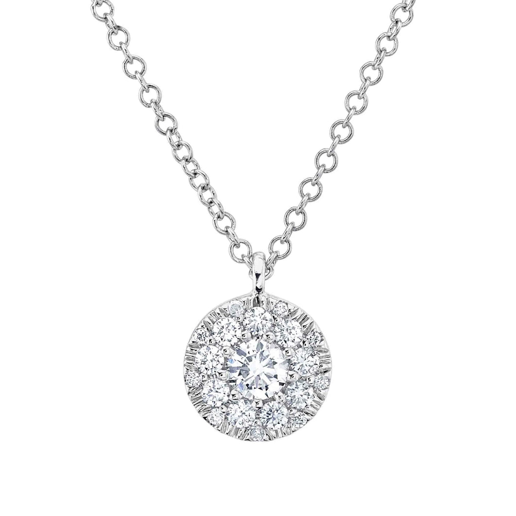 Shy Creation 1/4ctw Diamond Halo White Gold Pendant Necklace