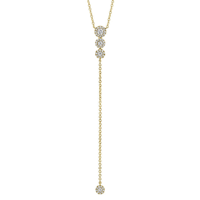 Shy Creation 1/4ctw Diamond Halo Yellow Gold Lariat Necklace