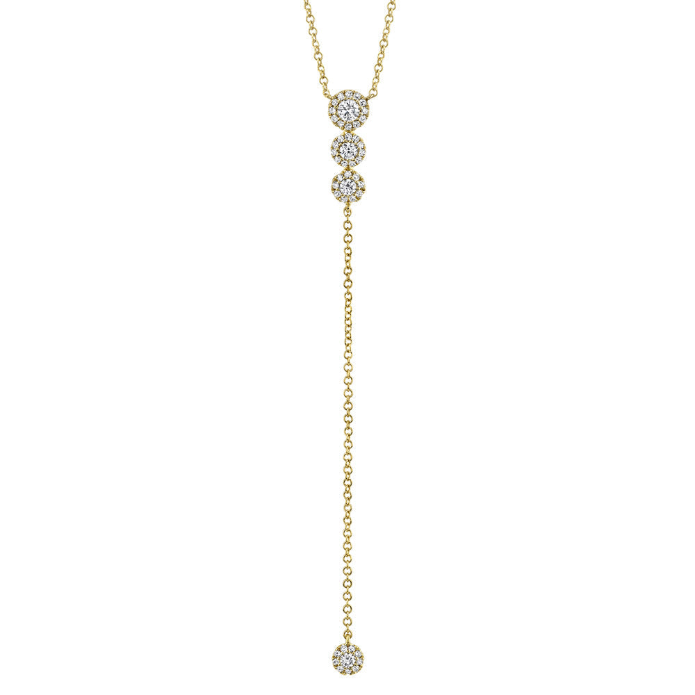 Shy Creation 1/4ctw Diamond Halo Yellow Gold Lariat Necklace